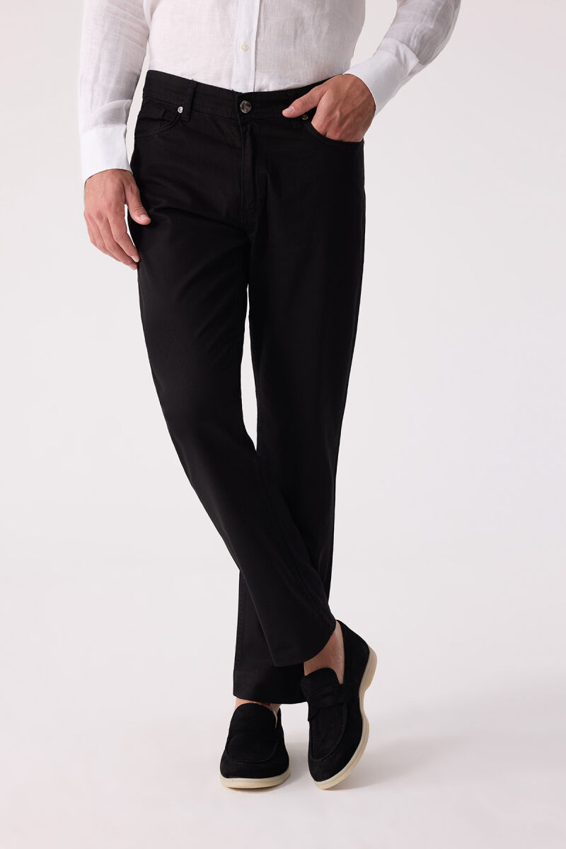 Erkek Siyah Slim Fit Üst Cep Kanvas Pantolon - 6