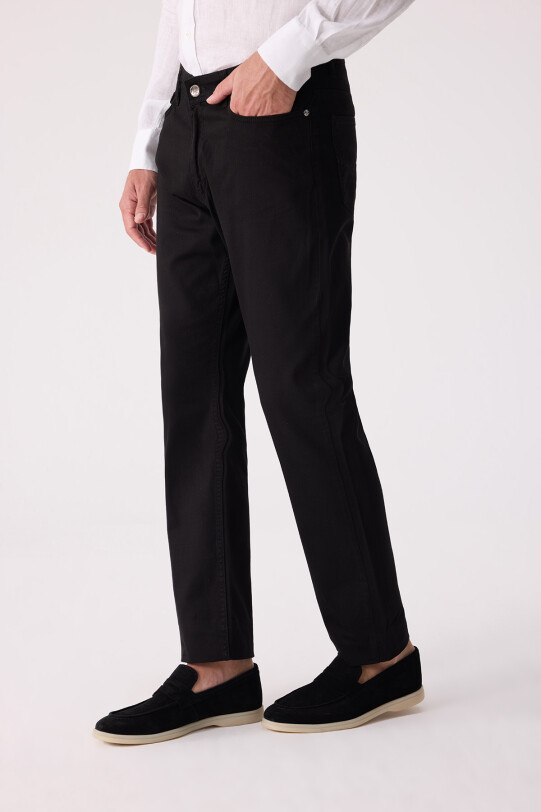Erkek Siyah Slim Fit Üst Cep Kanvas Pantolon