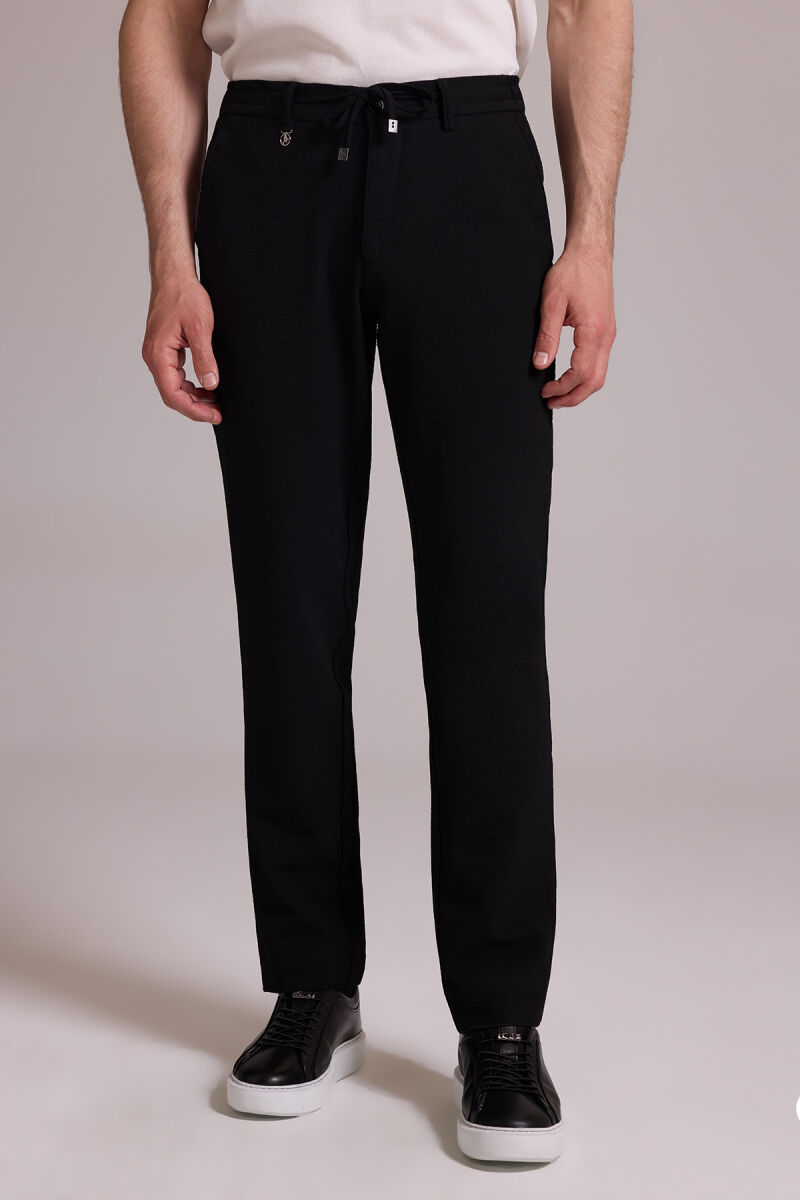 Erkek Siyah Slim Fit Yan Cepli Jogger Pantolon - 1