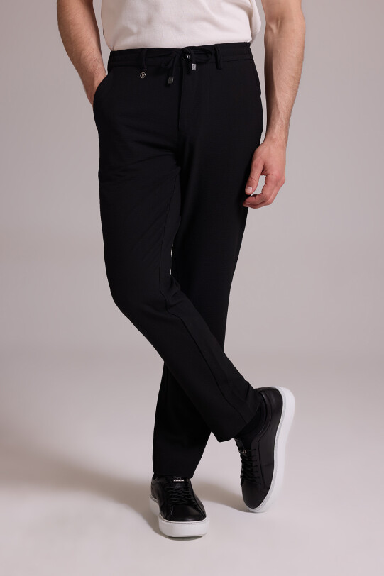 Erkek Siyah Slim Fit Yan Cepli Jogger Pantolon