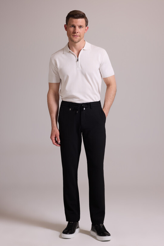 Erkek Siyah Slim Fit Yan Cepli Jogger Pantolon