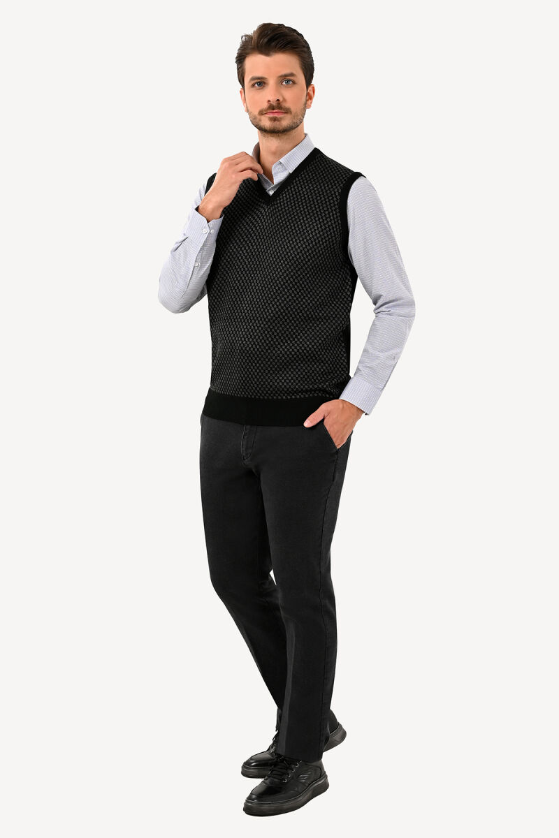 Erkek Siyah Klasik Desenli Süveter - 2