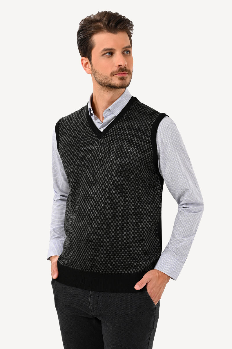 Erkek Siyah Klasik Desenli Süveter - 3