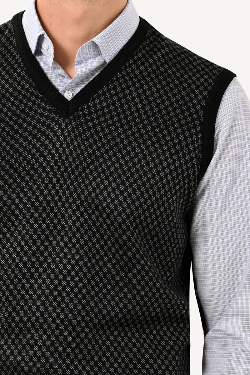 Erkek Siyah Klasik Desenli Süveter - 4