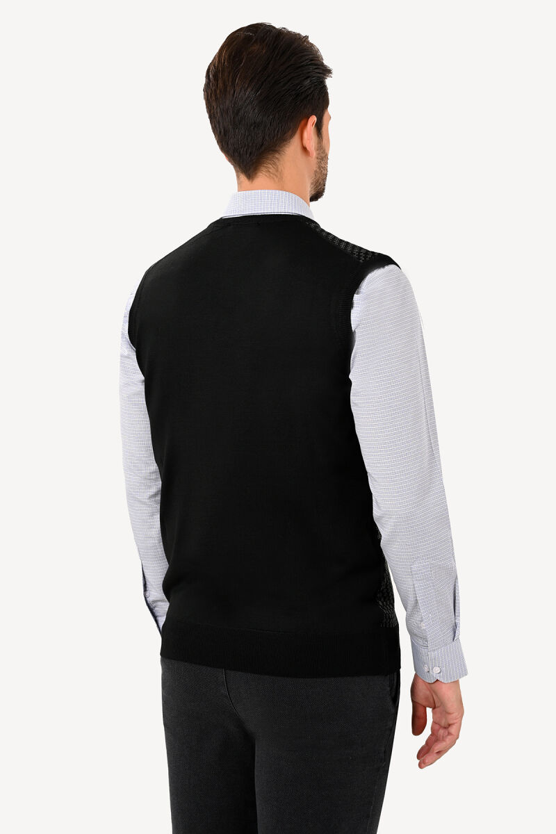 Erkek Siyah Klasik Desenli Süveter - 5