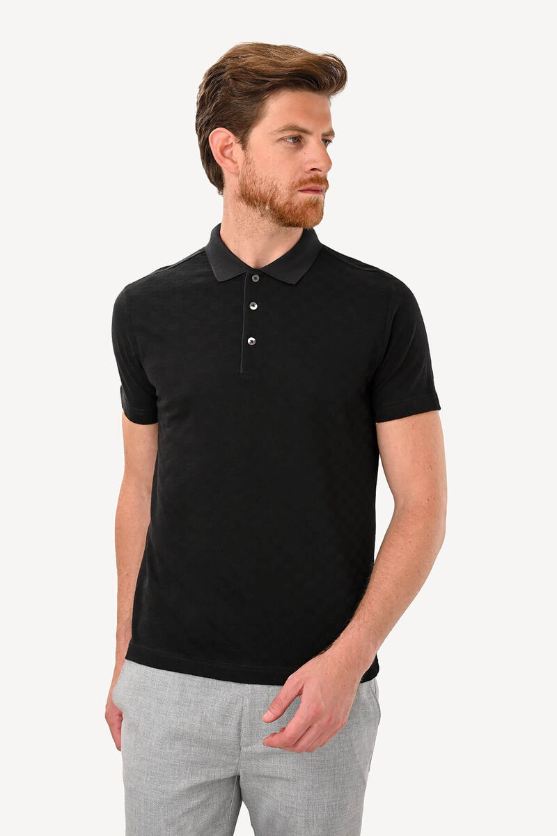 Erkek Siyah T-Shirt Polo Yaka - 1