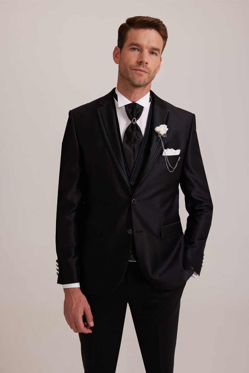Erkek Siyah Tek Biyeli Damatlık Takım Elbise - 1