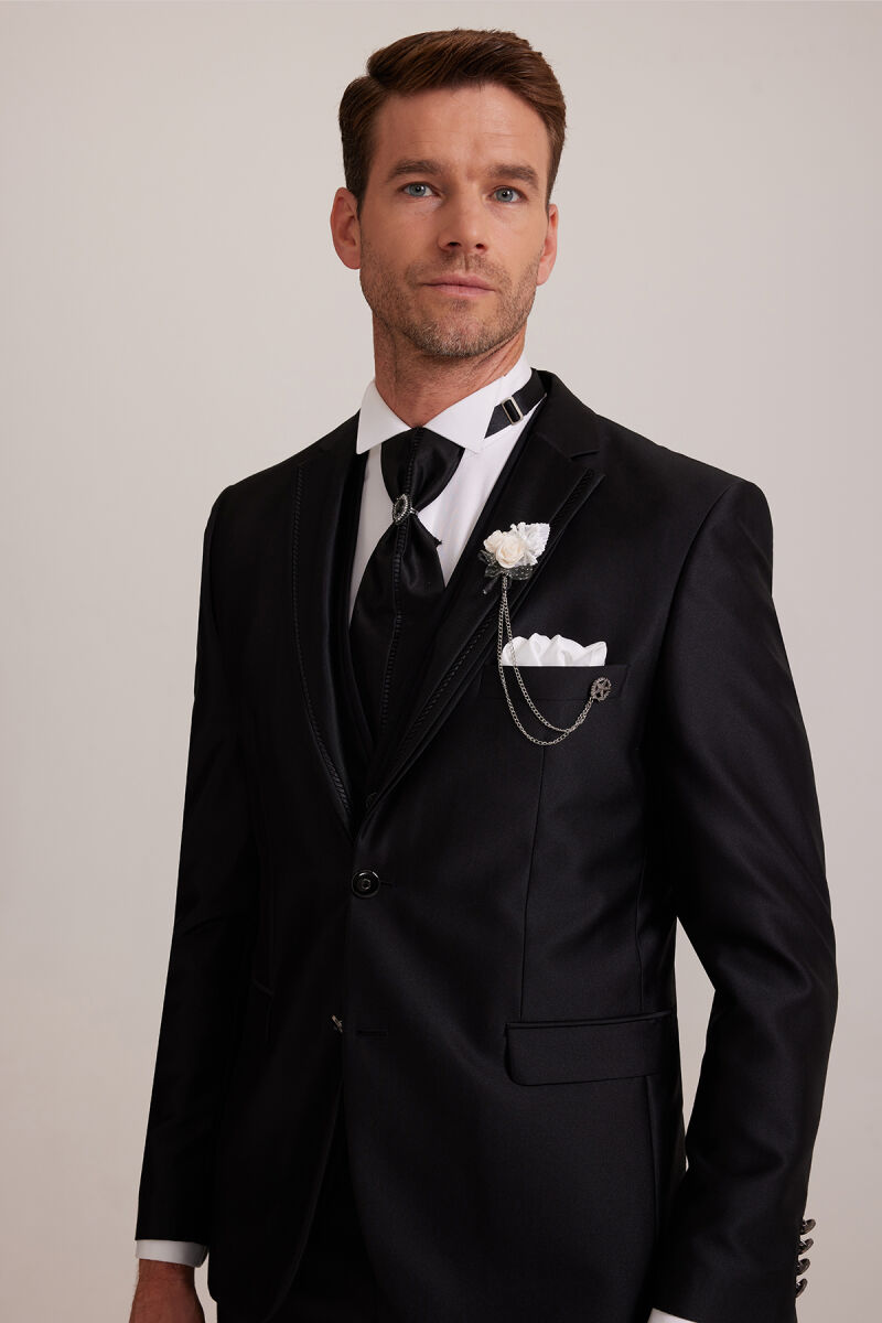 Erkek Siyah Tek Biyeli Damatlık Takım Elbise - 5