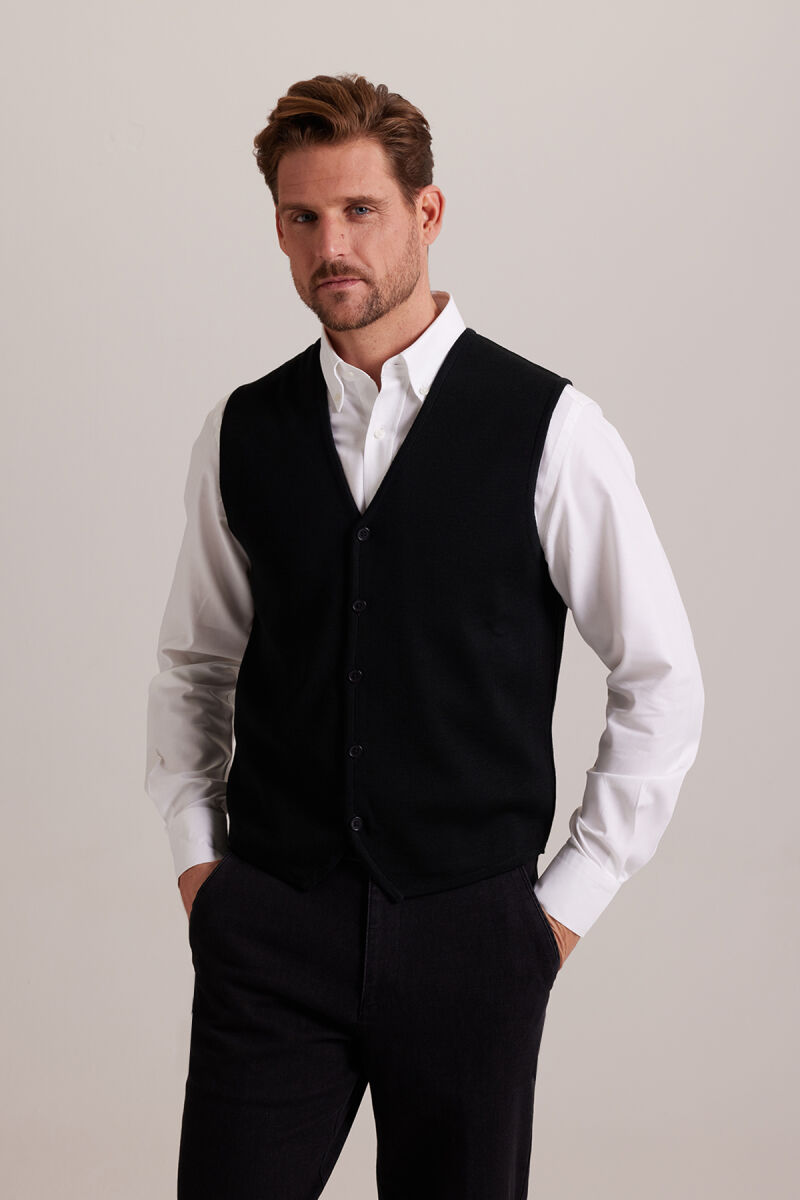 Erkek Siyah Triko Yelek - 1