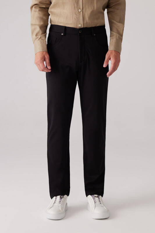 Erkek Siyah Ultra Esnek Rayon Karışımlı Kanvas Pantolon