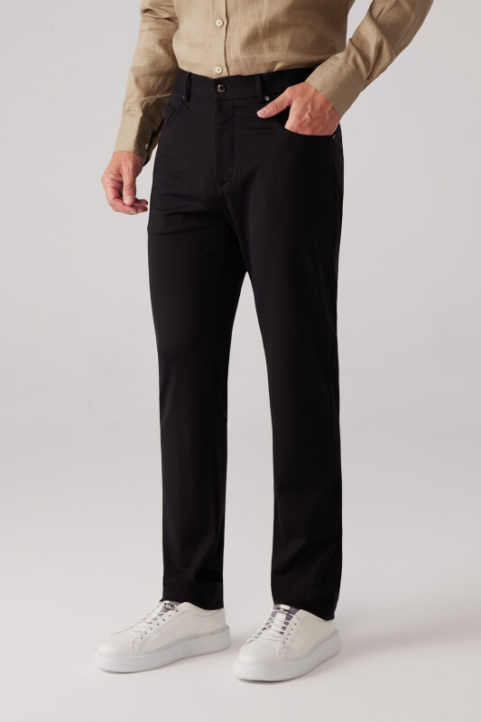 Erkek Siyah Ultra Esnek Rayon Karışımlı Kanvas Pantolon