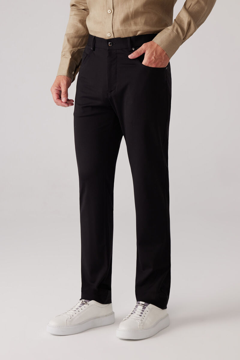 Erkek Siyah Ultra Esnek Rayon Karışımlı Kanvas Pantolon - 2