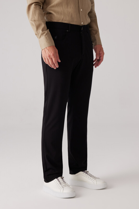 Erkek Siyah Ultra Esnek Rayon Karışımlı Kanvas Pantolon
