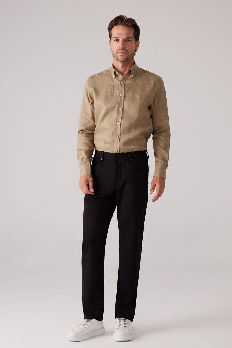 Erkek Siyah Ultra Esnek Rayon Karışımlı Kanvas Pantolon - 5