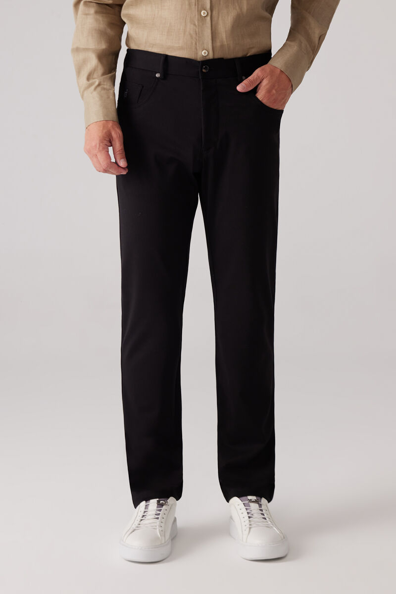 Erkek Siyah Ultra Esnek Rayon Karışımlı Kanvas Pantolon - 6
