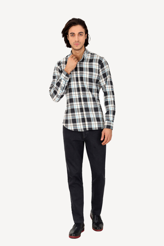 Erkek Siyah Uzun Kol Klasik Kareli Gömlek