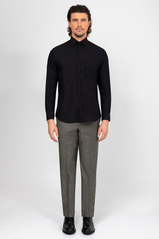 Erkek Siyah Uzun Kol Klasik Pamuklu Gömlek