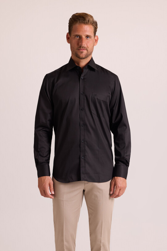 Erkek Siyah Uzun Kol Klasik Saten Gömlek
