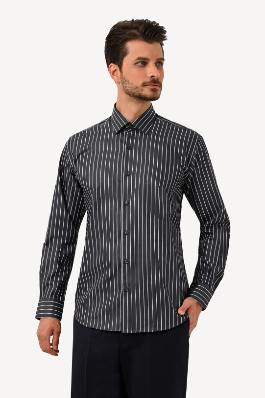 Erkek Siyah Uzun Kol Regular Fit Gömlek