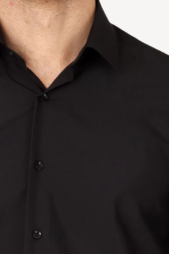 Erkek Siyah Uzun Kol Slim Fit %100 Pamuk Gömlek