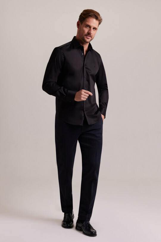 Erkek Siyah Uzun Kol Slim Fit Gömlek