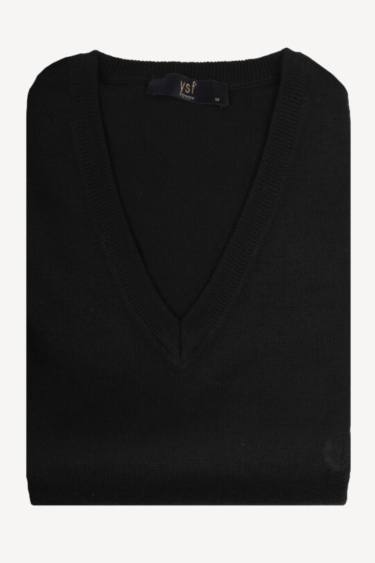 Erkek Siyah V yaka Klasik Triko Süveter