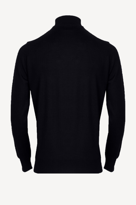 Erkek Siyah Yarım Balıkçı Yaka Klasik Triko