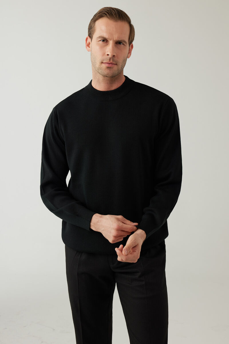 Erkek Siyah Yarım Balıkçı Yaka Yünlü Triko - 2