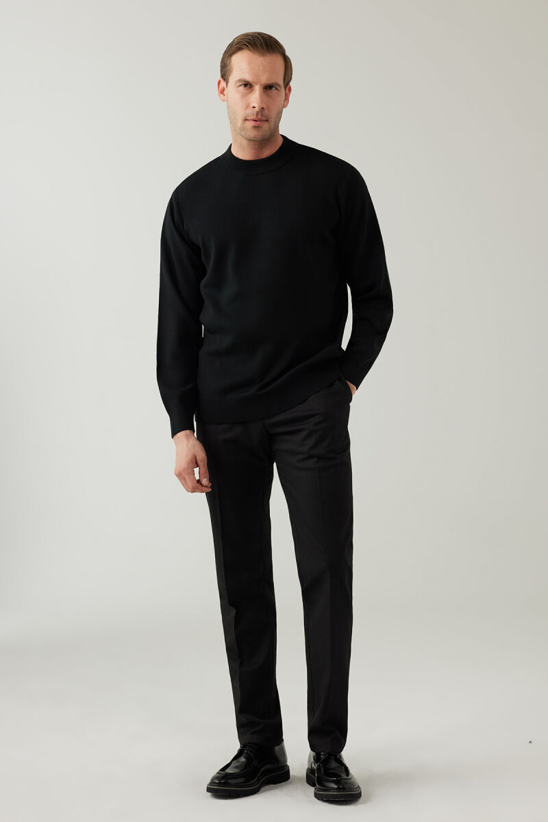 Erkek Siyah Yarım Balıkçı Yaka Yünlü Triko - 3