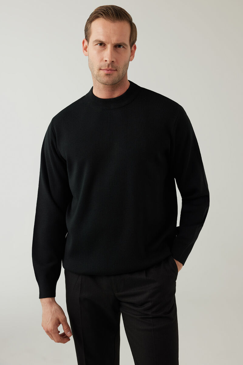 Erkek Siyah Yarım Balıkçı Yaka Yünlü Triko - 4