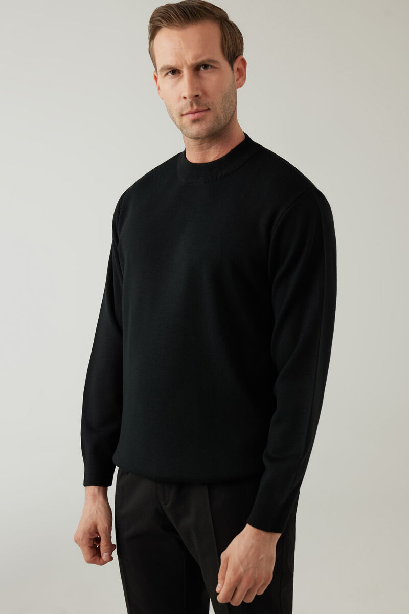 Erkek Siyah Yarım Balıkçı Yaka Yünlü Triko - 5