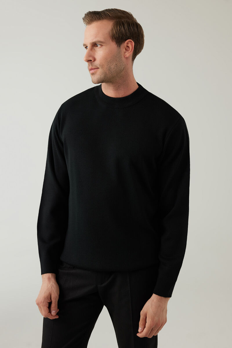 Erkek Siyah Yarım Balıkçı Yaka Yünlü Triko - 6