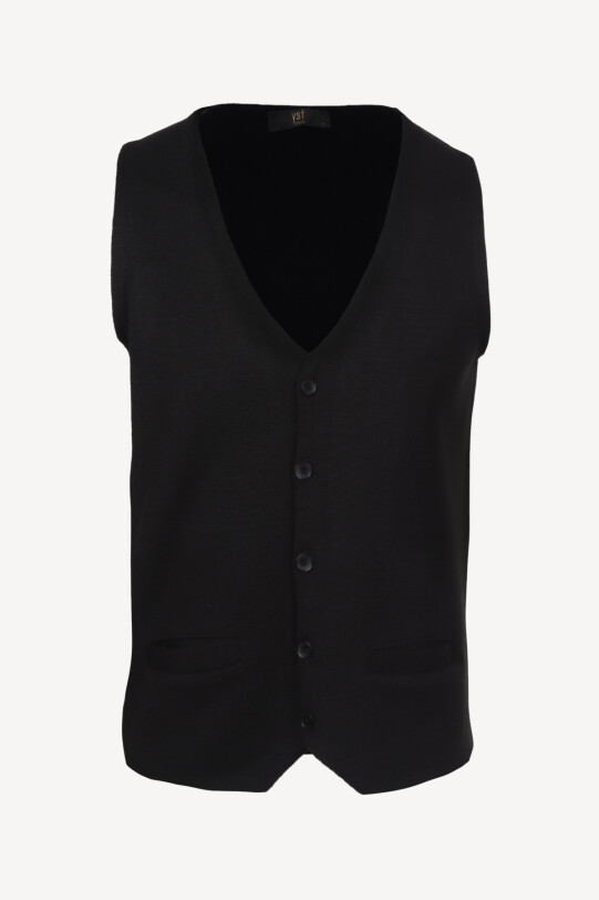 Erkek Siyah Yelek Klasik Triko