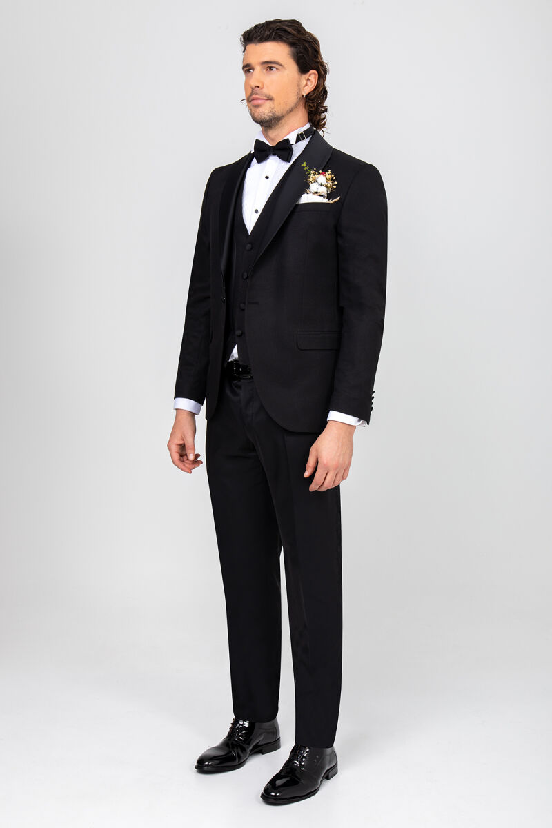 Erkek Siyah Yelekli Çıkma Şal Yaka Damatlık - 2