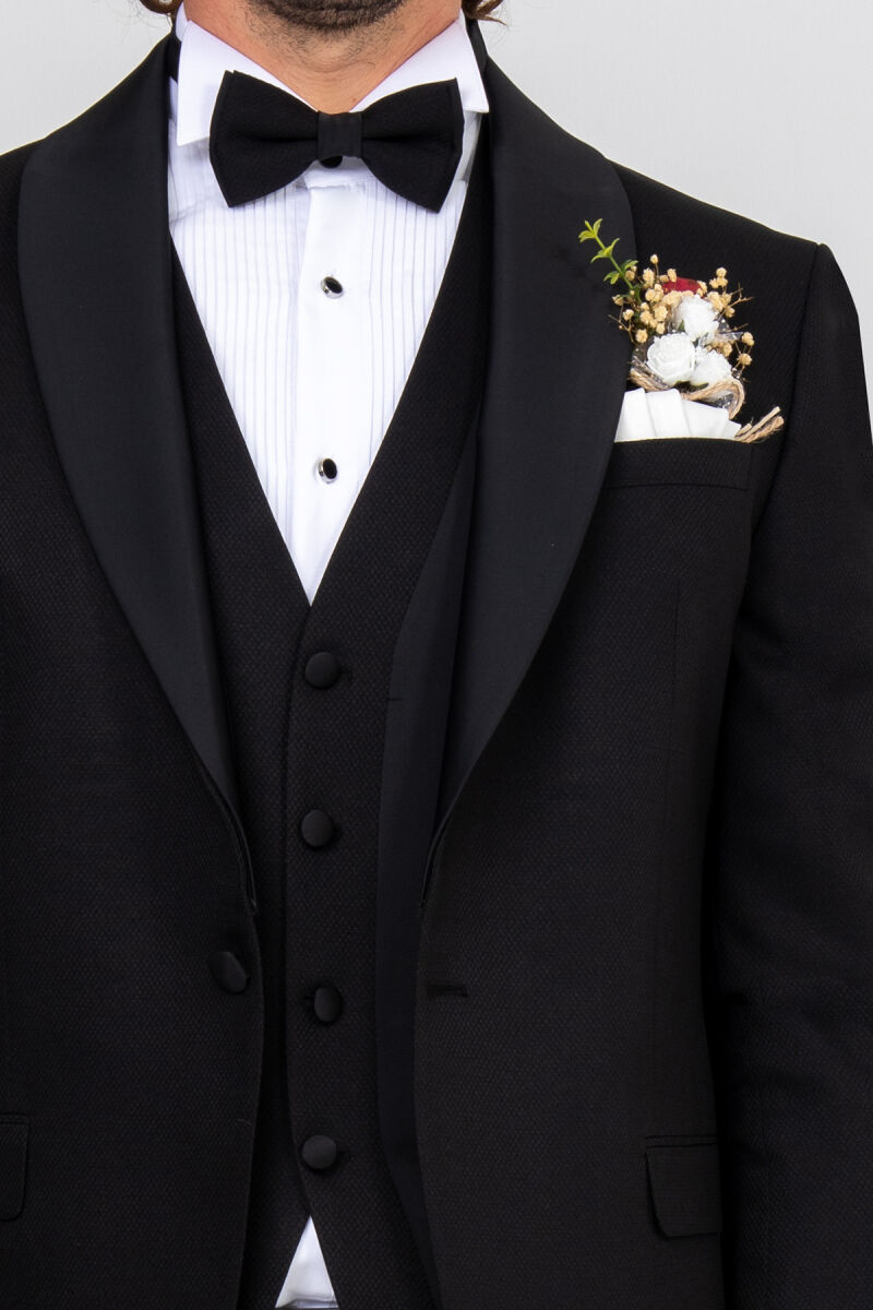 Erkek Siyah Yelekli Çıkma Şal Yaka Damatlık - 4