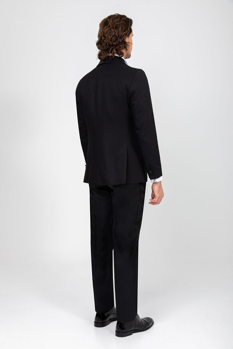Erkek Siyah Yelekli Çıkma Şal Yaka Damatlık - 5
