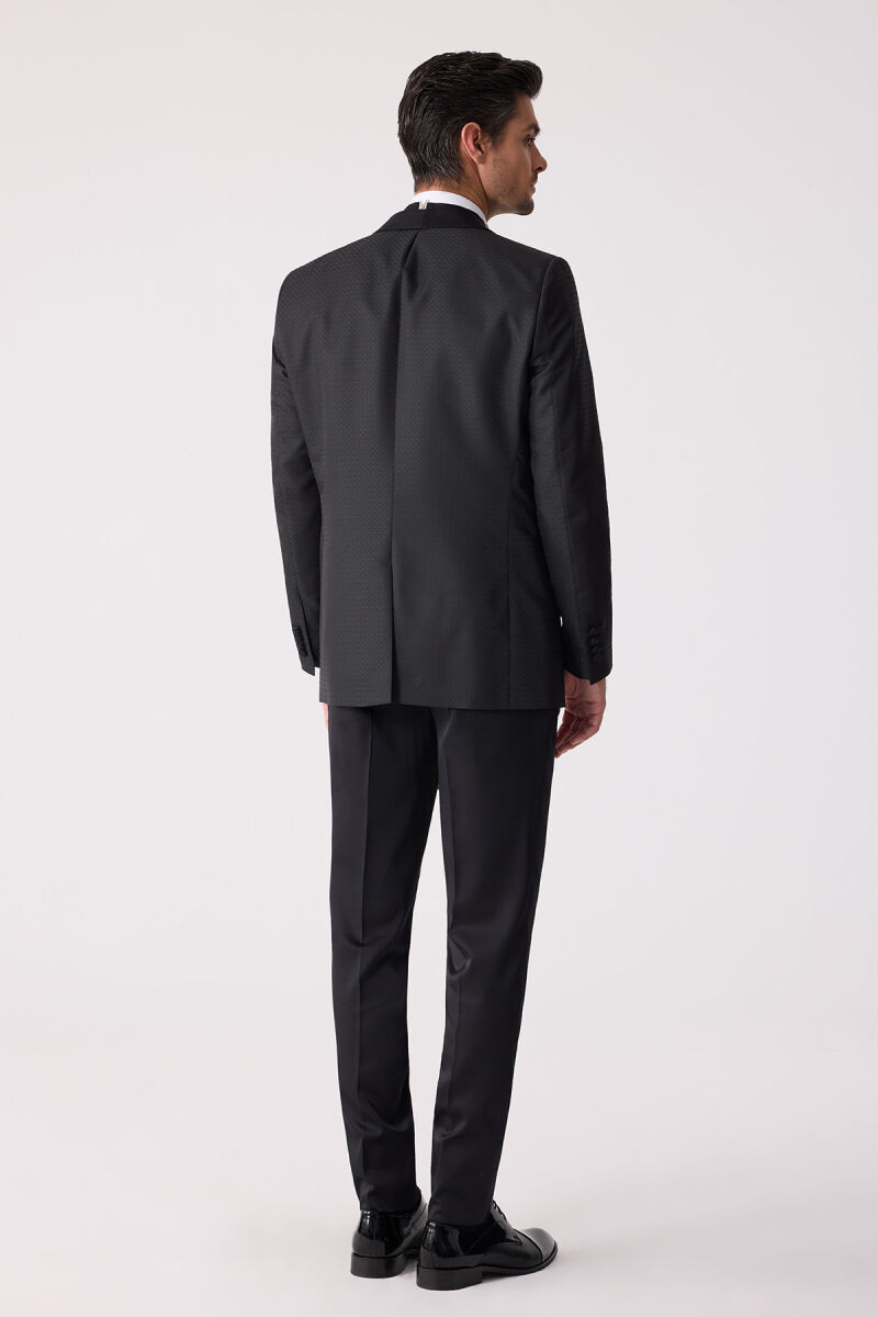 Erkek Siyah Yelekli Şal Yaka Slim Fit Damatlık - 12