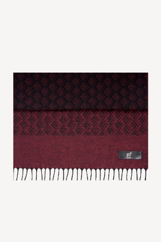 Erkek Kırmızı Siyah Yünlü Desenli Kaşkol - YSF