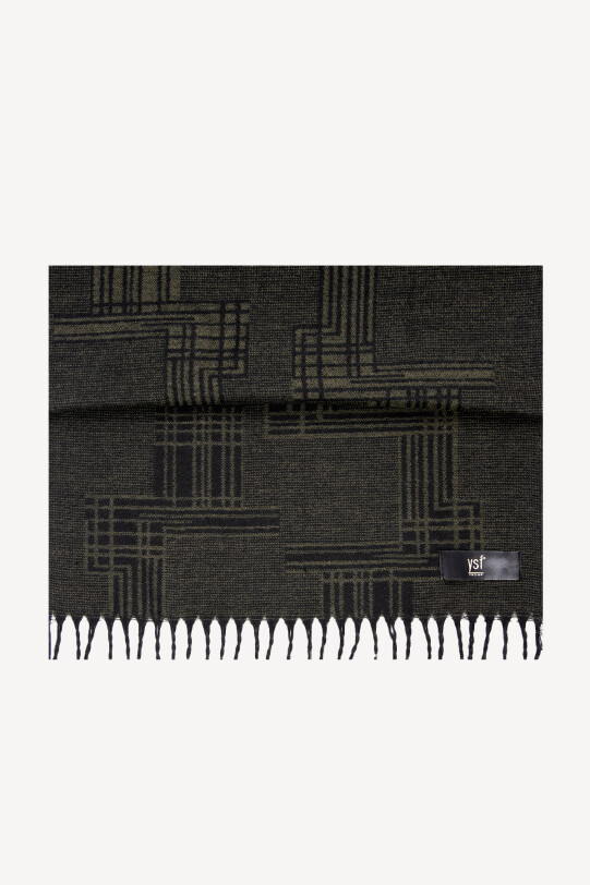 Erkek Siyah Yünlü Desenli Kaşkol - YSF