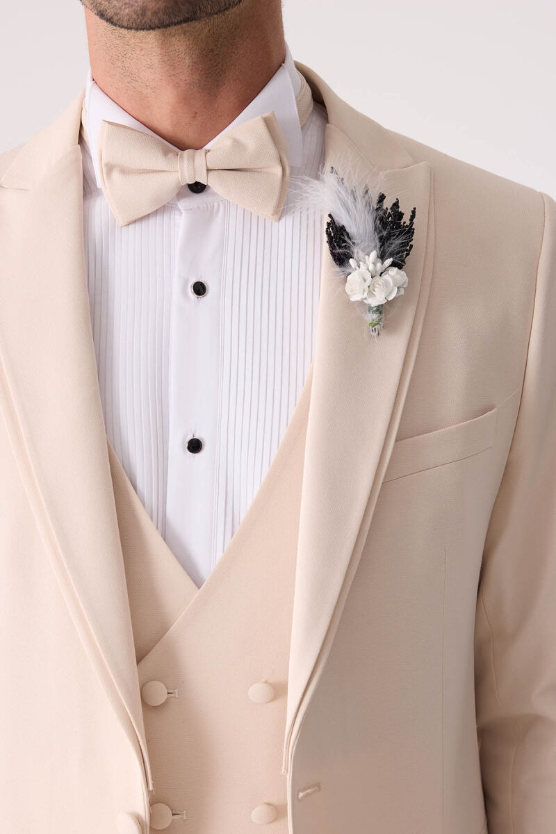 Erkek Slim Fit Sivri Yaka Yelekli Damatlık - 10