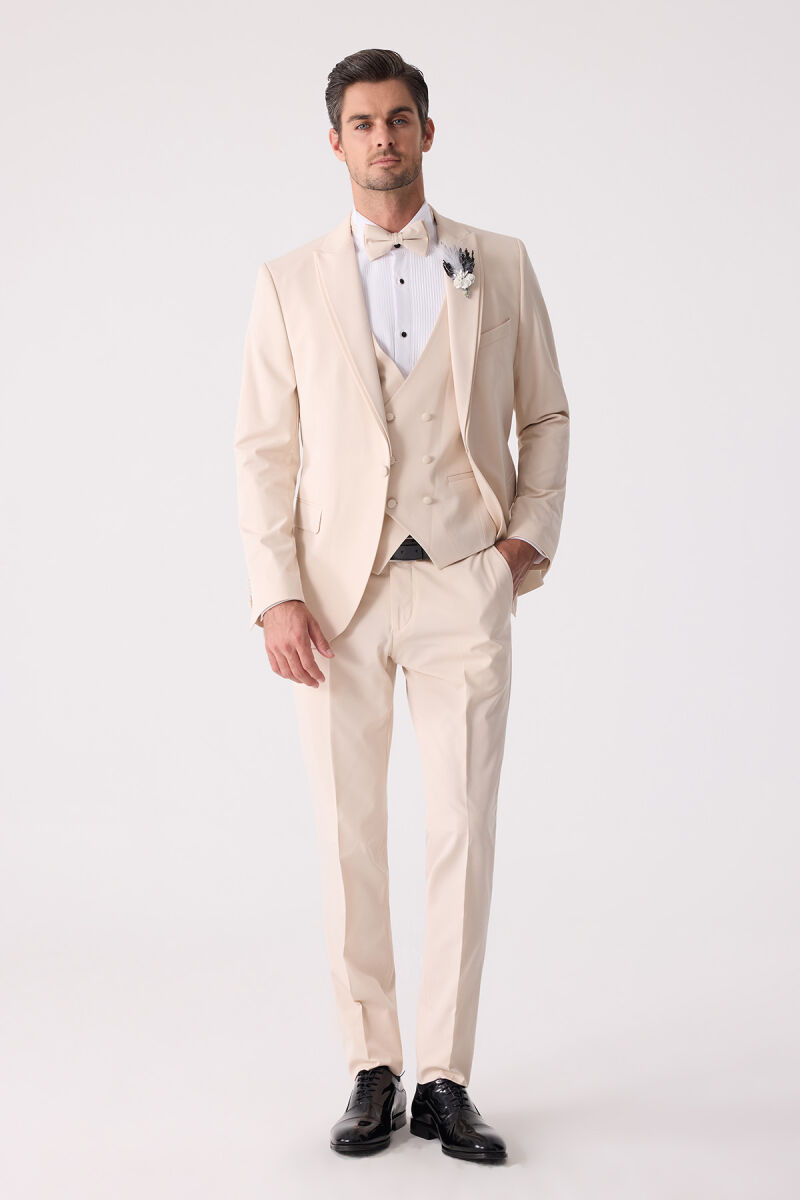 Erkek Slim Fit Sivri Yaka Yelekli Damatlık - 2