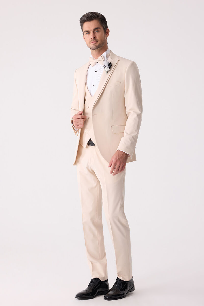 Erkek Slim Fit Sivri Yaka Yelekli Damatlık - 3