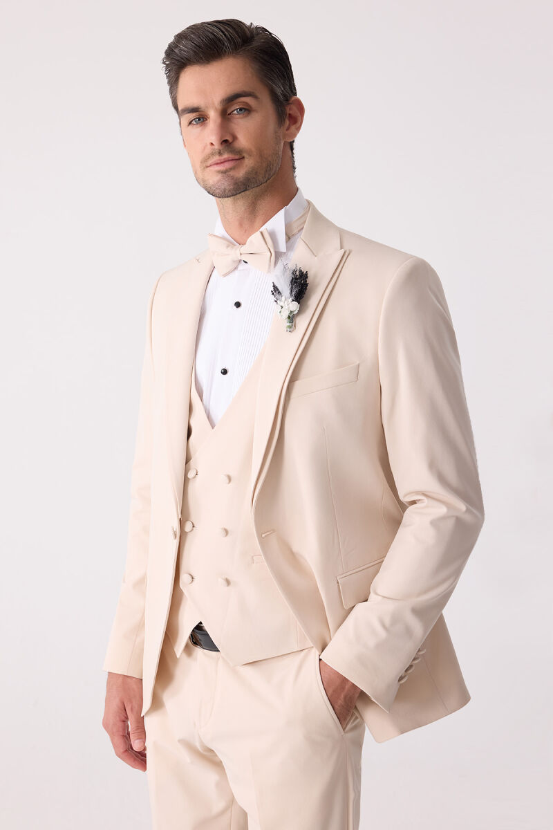 Erkek Slim Fit Sivri Yaka Yelekli Damatlık - 4