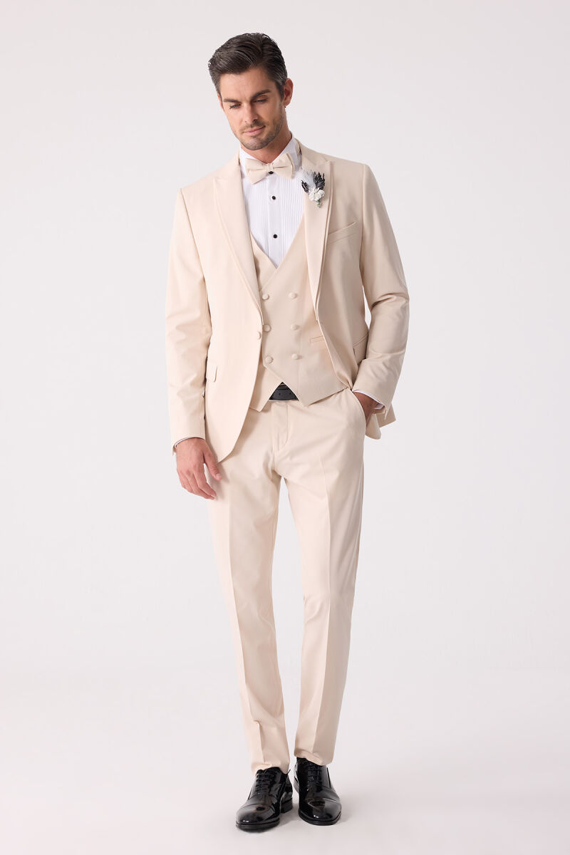 Erkek Slim Fit Sivri Yaka Yelekli Damatlık - 6