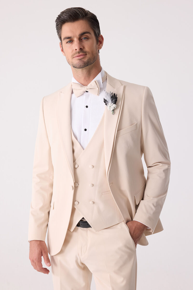 Erkek Slim Fit Sivri Yaka Yelekli Damatlık - 7