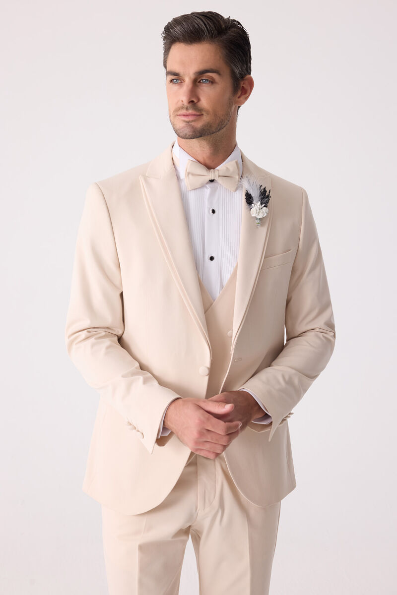 Erkek Slim Fit Sivri Yaka Yelekli Damatlık - 8