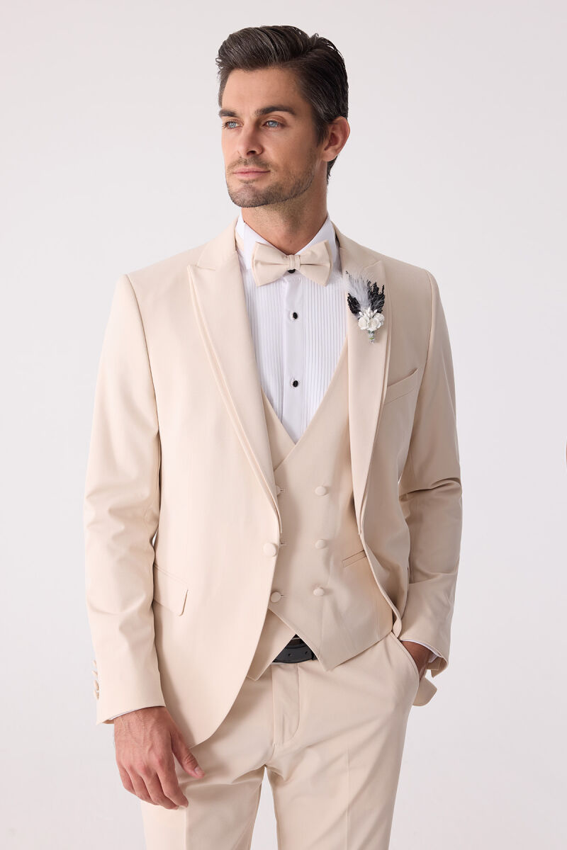 Erkek Slim Fit Sivri Yaka Yelekli Damatlık - 9