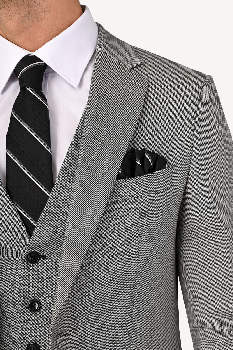 Erkek Slim Fit Yelekli Desenli Takım Elbise - 4