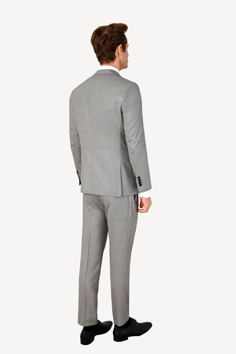 Erkek Slim Fit Yelekli Desenli Takım Elbise - 5