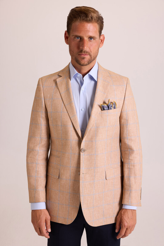 Erkek Somon Ekose Keten Klasik Spor Ceket